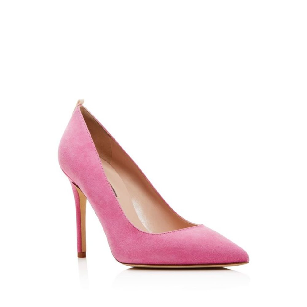 SJP Womens Pink Padded Fawn Pointed Toe Stiletto Slip On Suede Dress Pumps 39